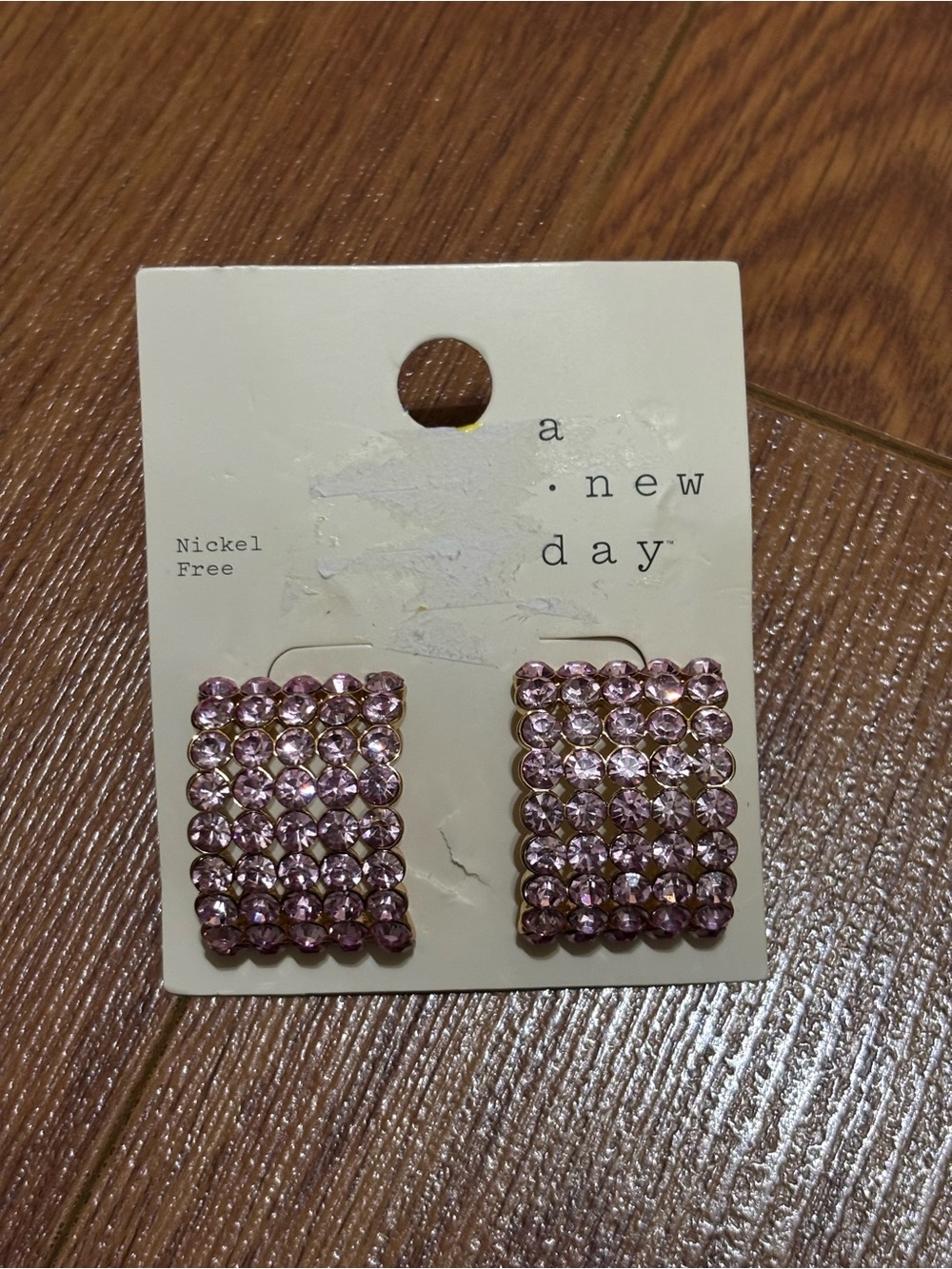 a new day pink Crystal Grid Square Stud Earrings
